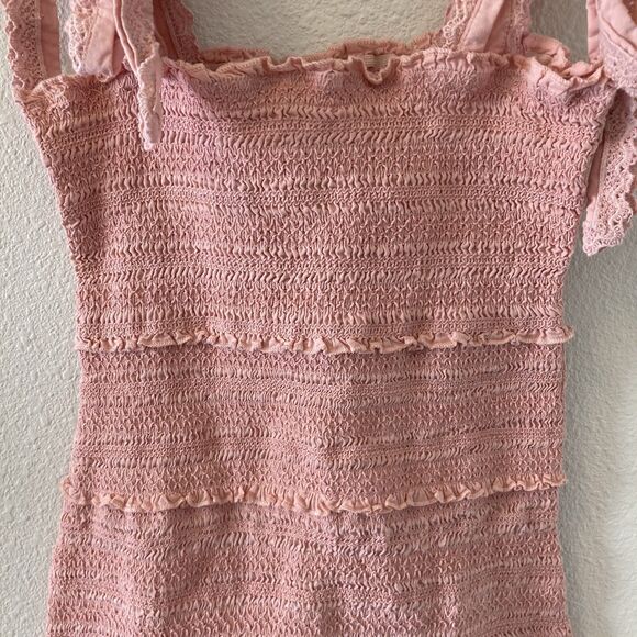 Chelsea & Violet Dress Tiered Smocked Ruffle Square Neck Pink Mini Dress Size XS - Picture 3 of 15